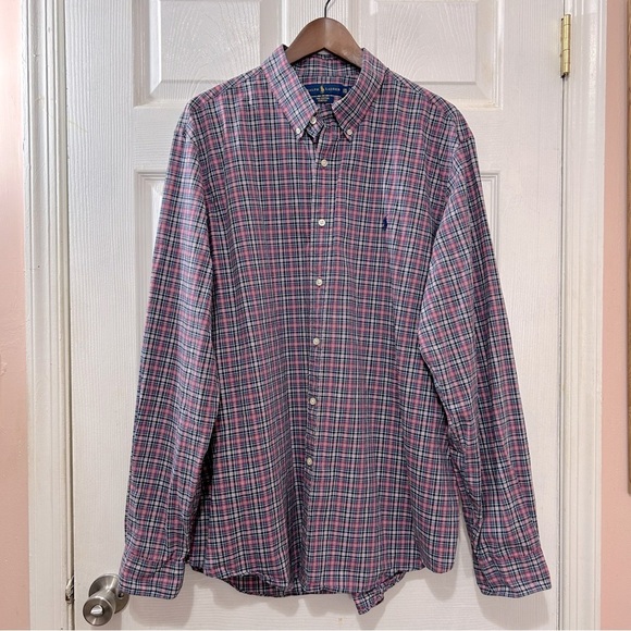POLO Ralph Lauren Men's Button Down Shirt Cotton Plaid Violet Red Size XXL - Picture 1 of 6